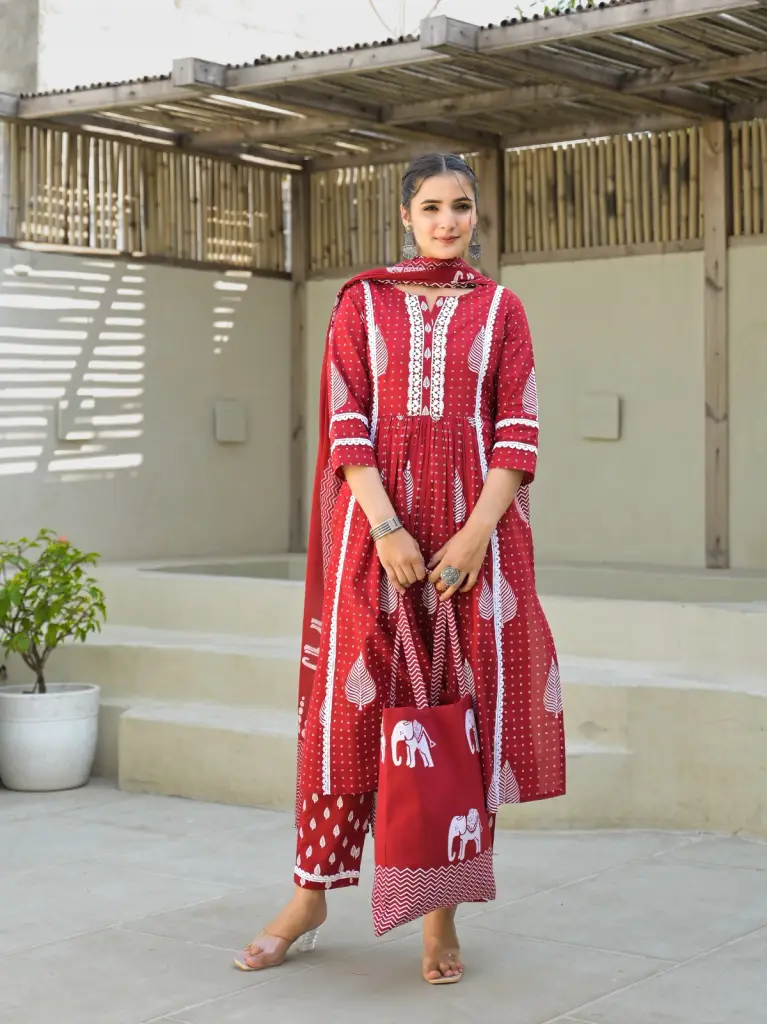 Jaipur Cotton Candy Naira Style Kurta Set with Bag