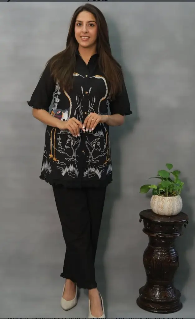 Black Embroidered Cotton Co-ord Set