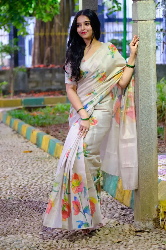  Saree with tulips digital print  