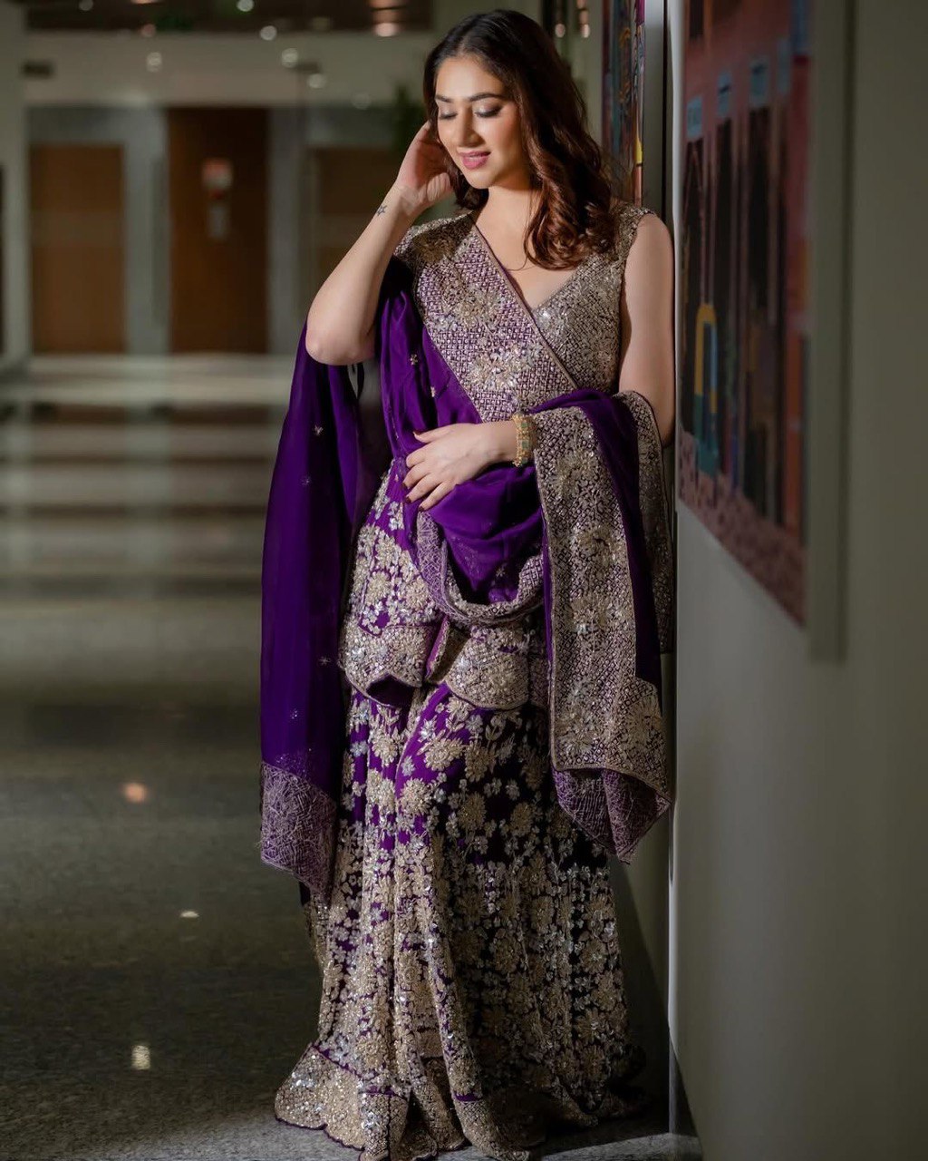 Faux Georgette Sharara Set, top, palazzo, and dupatta