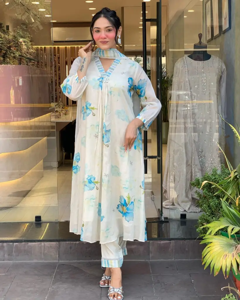 Chanderi digital print  Kurti Set 