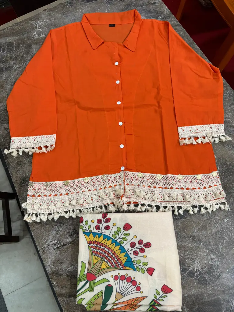 Tassel Shirt & Embroidered Pants Set 