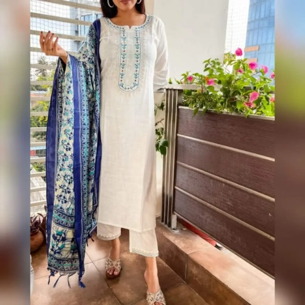 Handloom Cotton Slub Kurta Set with Khadi Silk Dupatta