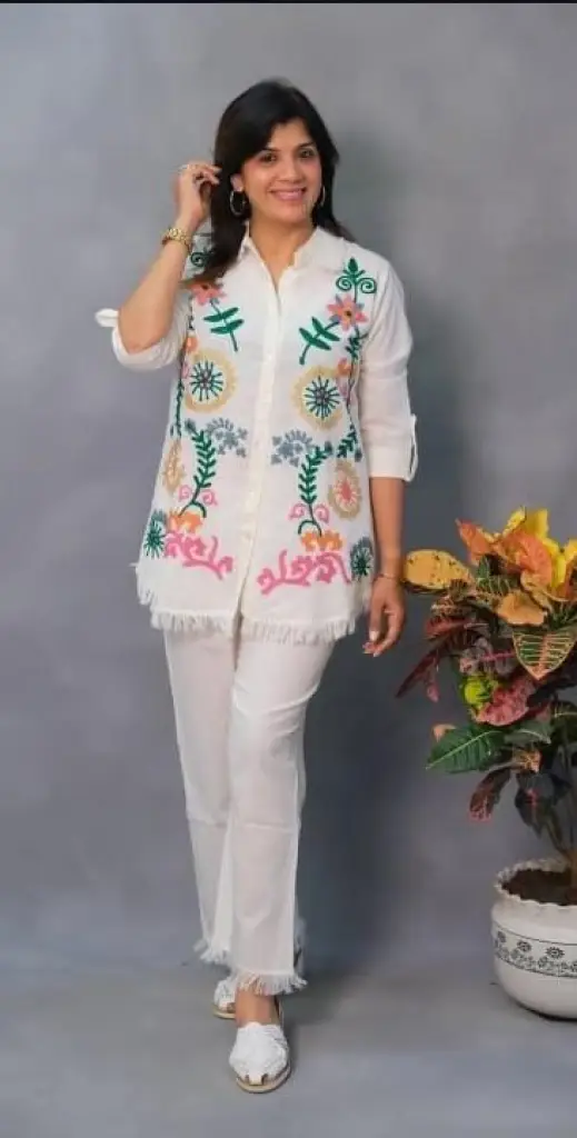 White Embroidered Cotton Co-Ord Set