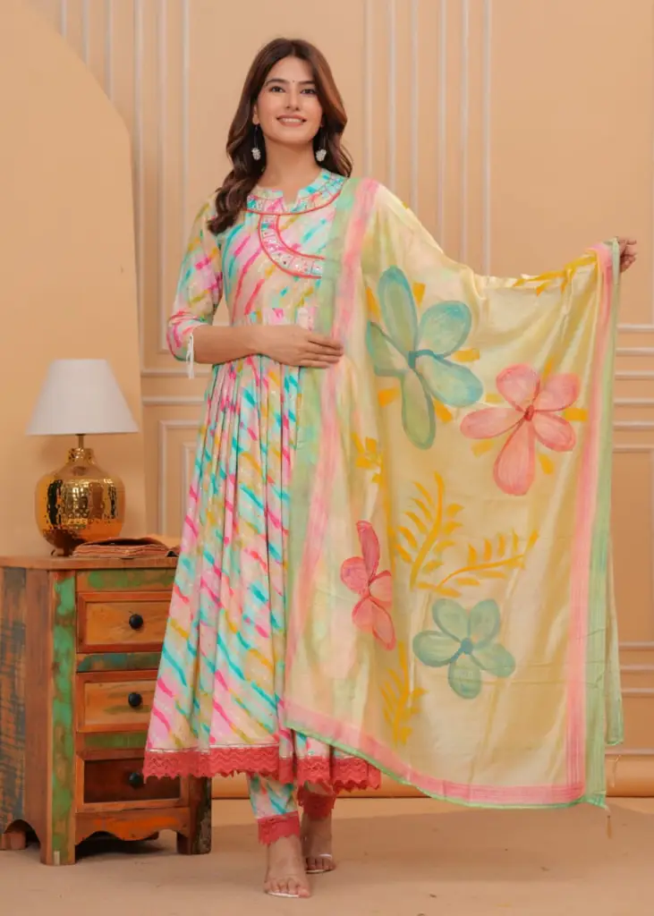 Pastel Multicolor Printed Suit Set