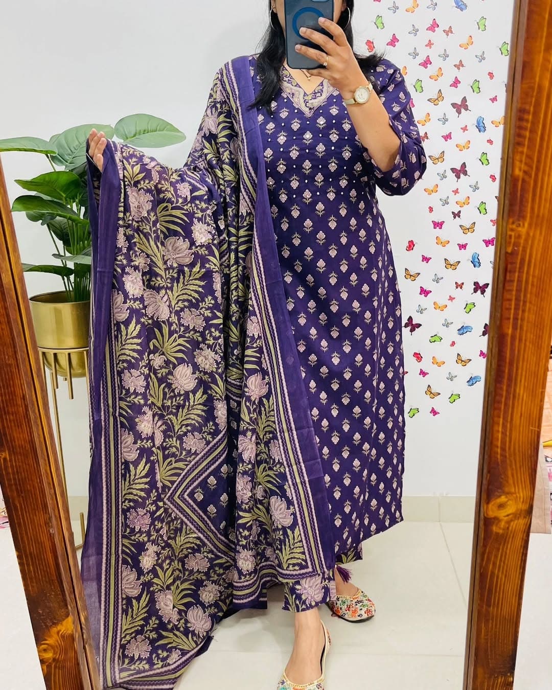Floral  Suit with printed  Dupatta
