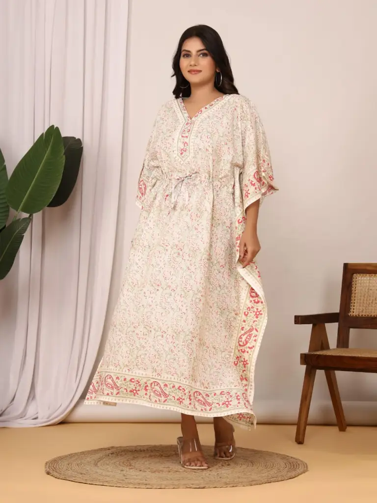 Cotton mul kaftan in beautiful floral print.