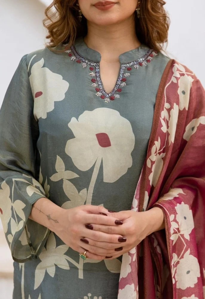 Beautiful pure cotton kurti pant dupatta set