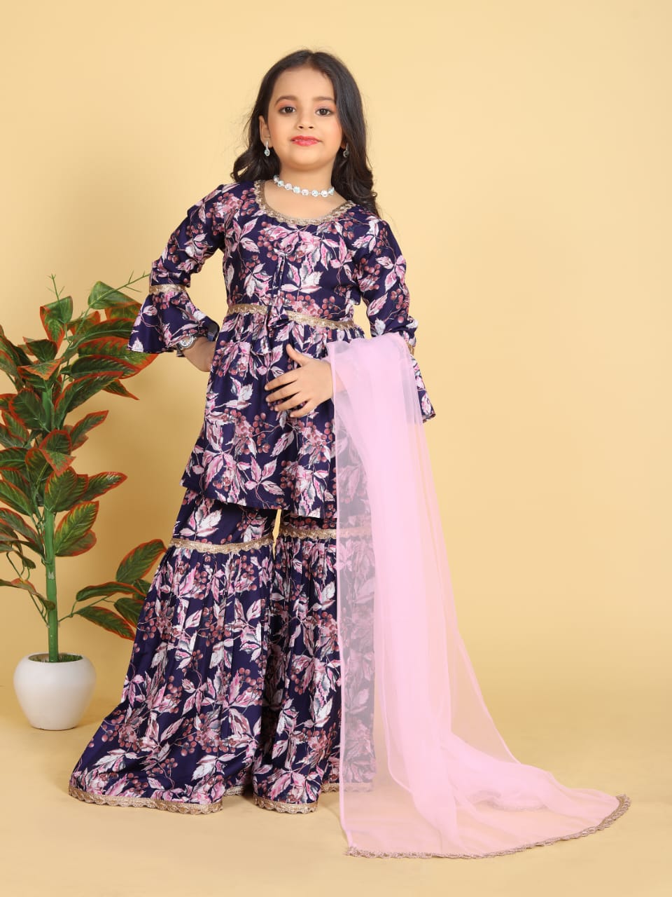 Girls Aliya Cut Top with Gharara Dupatta set