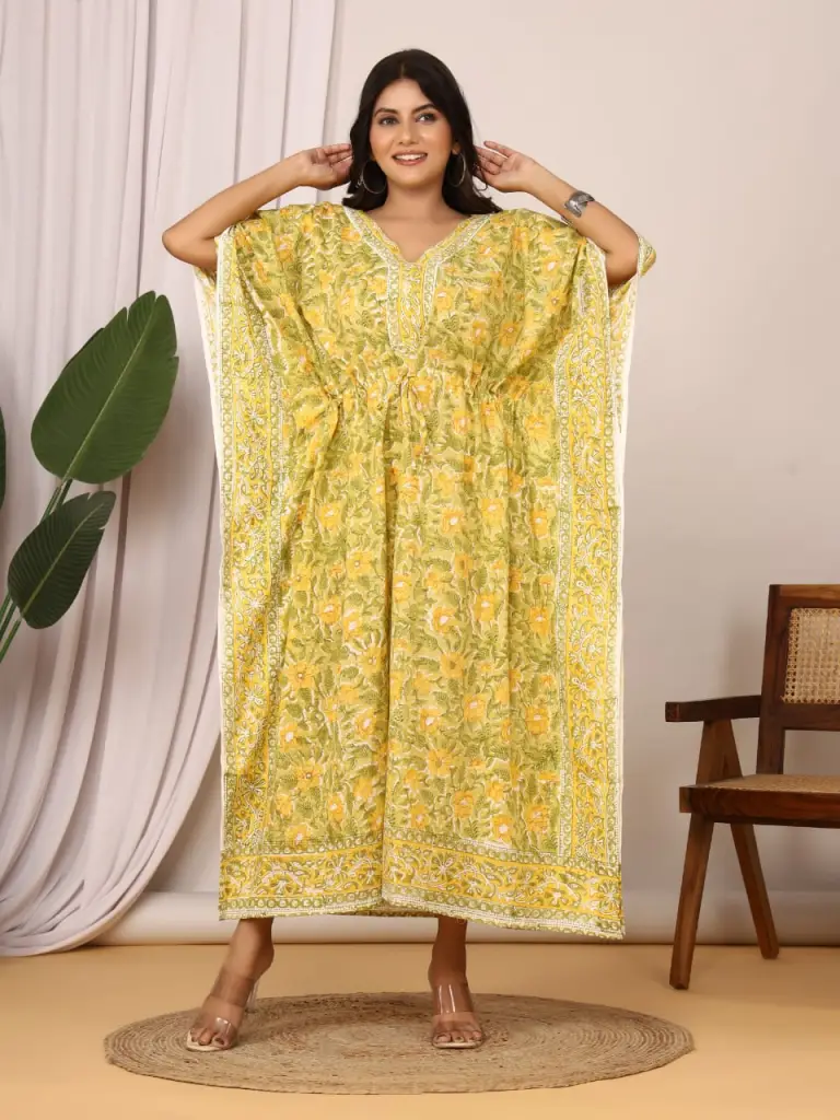 Cotton mul kaftan in beautiful floral print.