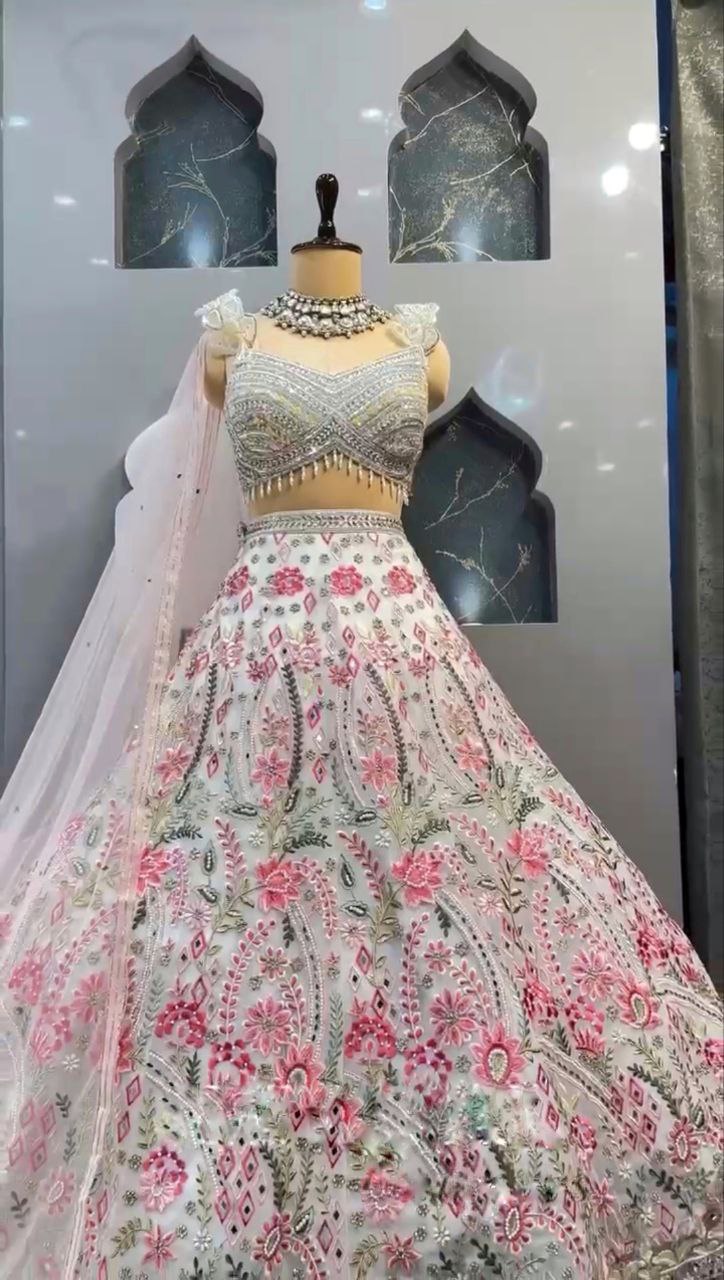 Faux Georgette Lehenga with Sequins Embroidery