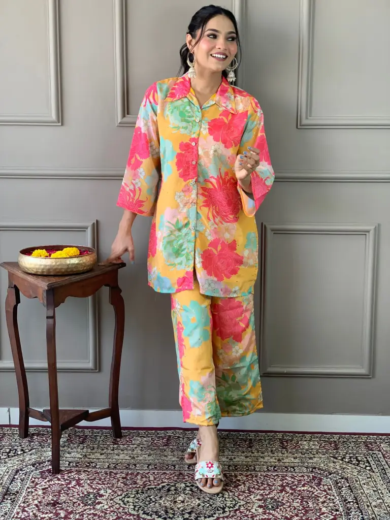 Multicolor Shimmer Tissue Silk Co-Ord Set 