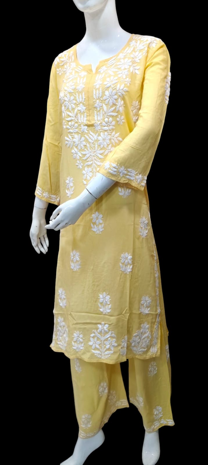 Lucknow Handwork Chikankari 2 Piece Palazzo Set With White Embroidery