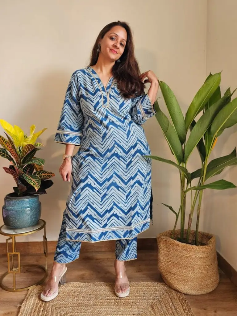 Indigo Zigzag Printed Kurti Set