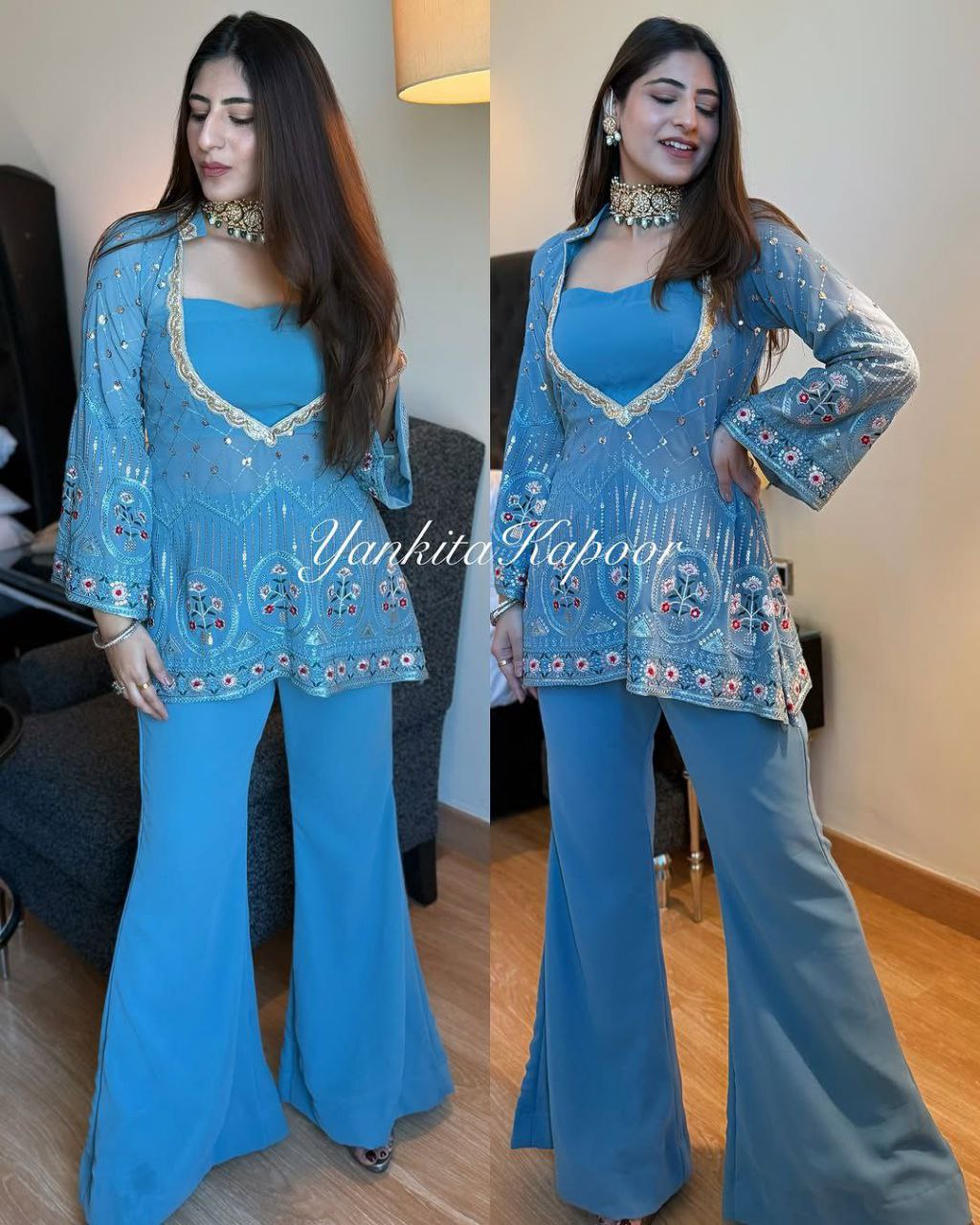 Faux georgette top blouse and   palazzo pant
