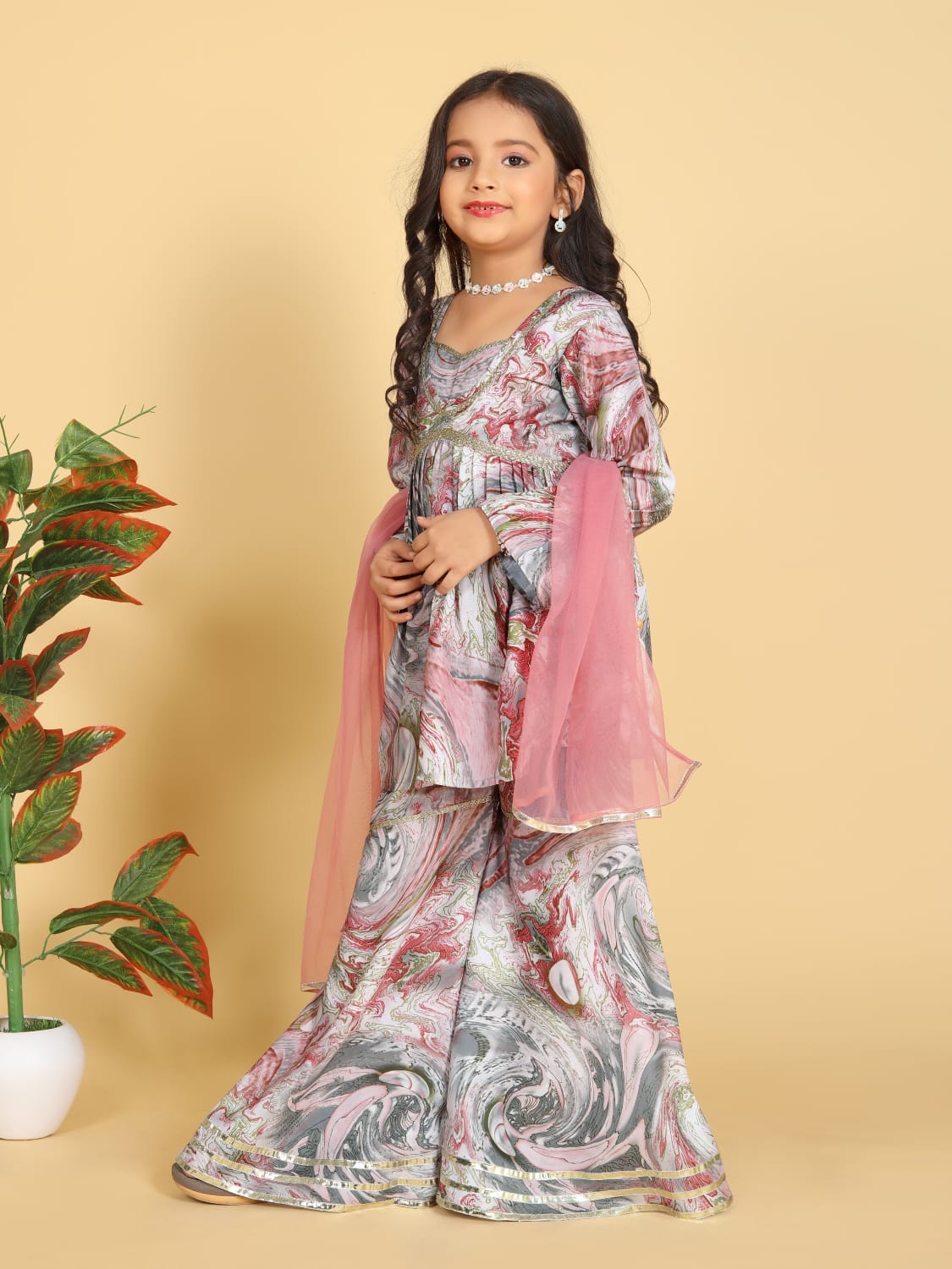 Girls Aliya Cut Top with Gharara Dupatta set