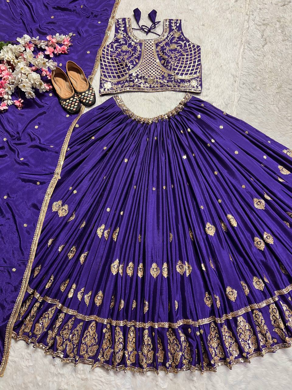 Heavy Chinon Silk sequence Work Embroidery Lehenga Choli Set