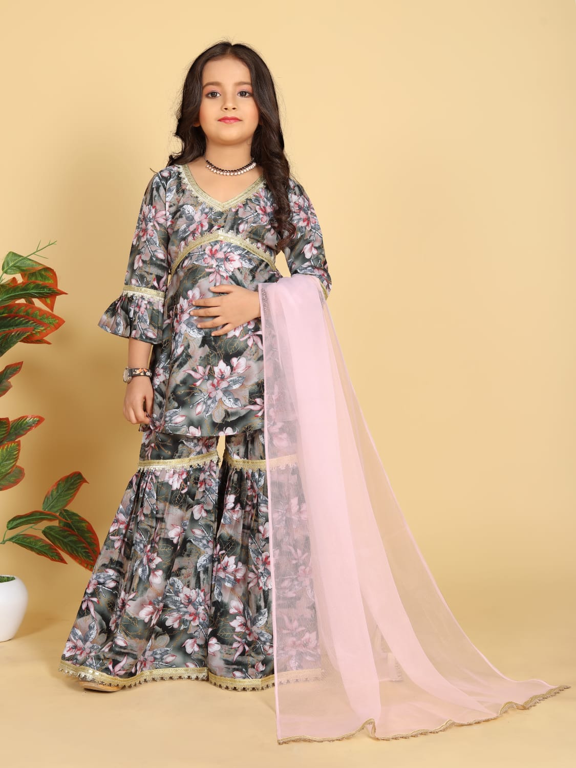 Girls Aliya Cut Top with Gharara Dupatta set