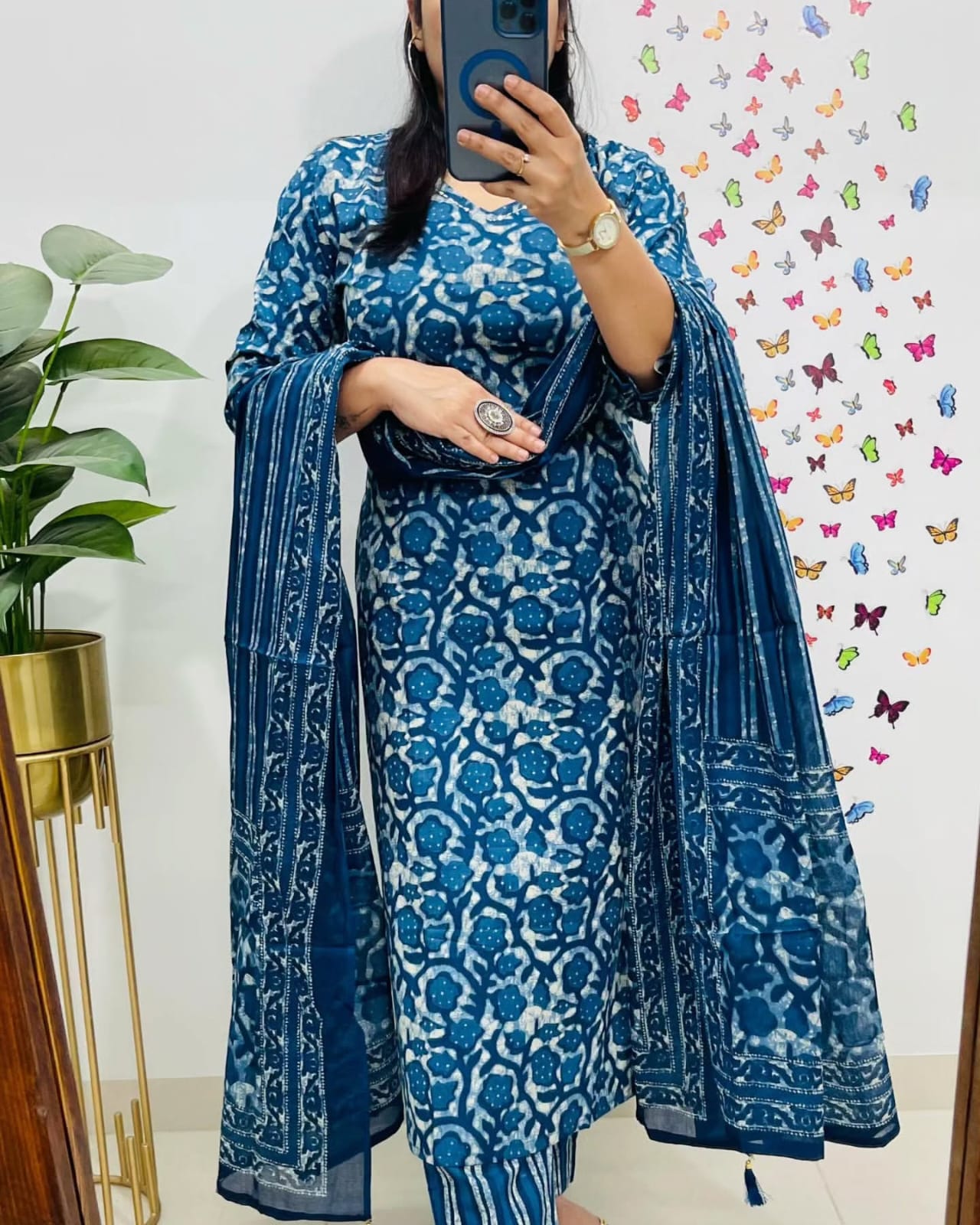 Indigo Blue Handblock Printed Cotton Suit