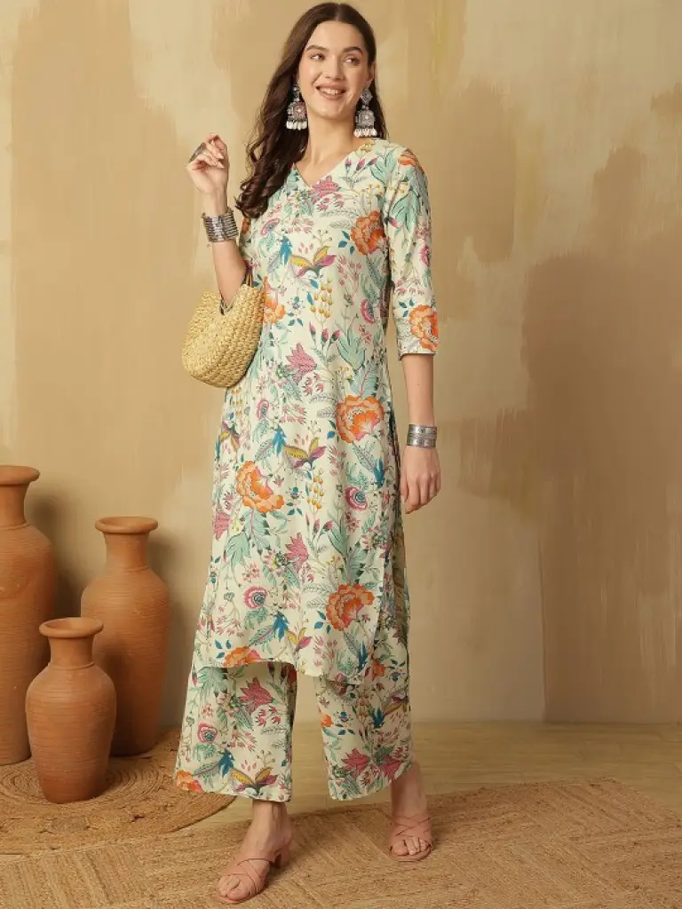Blossom Charm Cotton Kurta Pant Set 