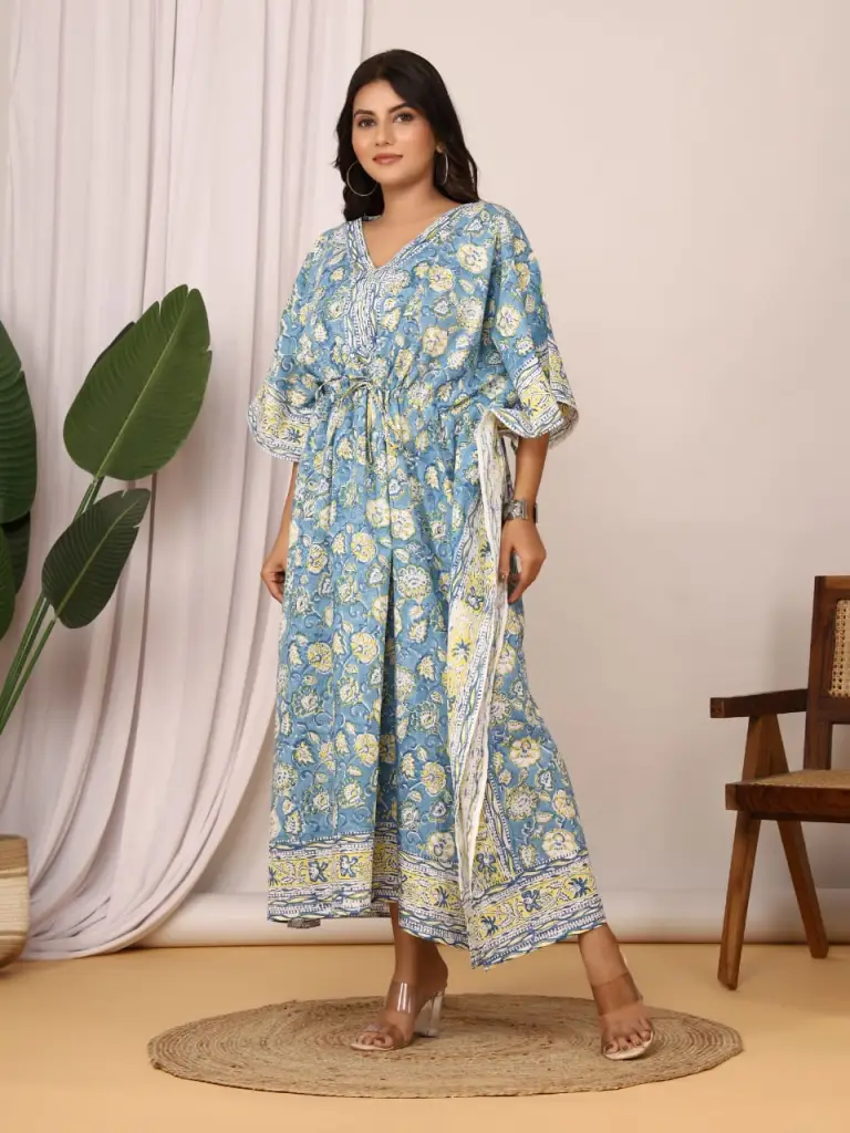 Cotton mul kaftan in beautiful floral print.