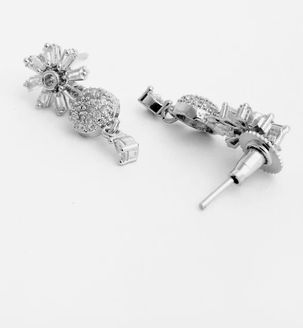 SILVER PLATED FLORAL AMERICAN DIAMOND NECKLACE SET FOR WOMEN