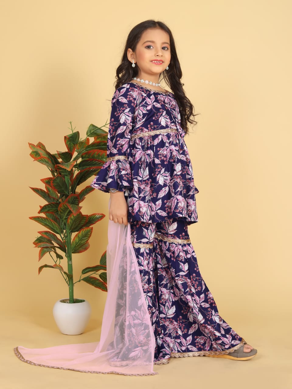 Girls Aliya Cut Top with Gharara Dupatta set