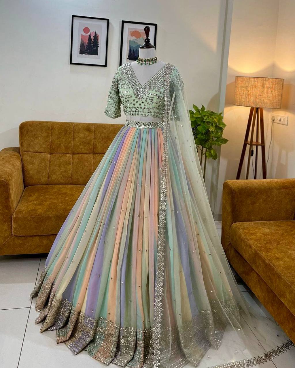 Exquisite Multi-Color Digital Print Silk Lehenga Choli