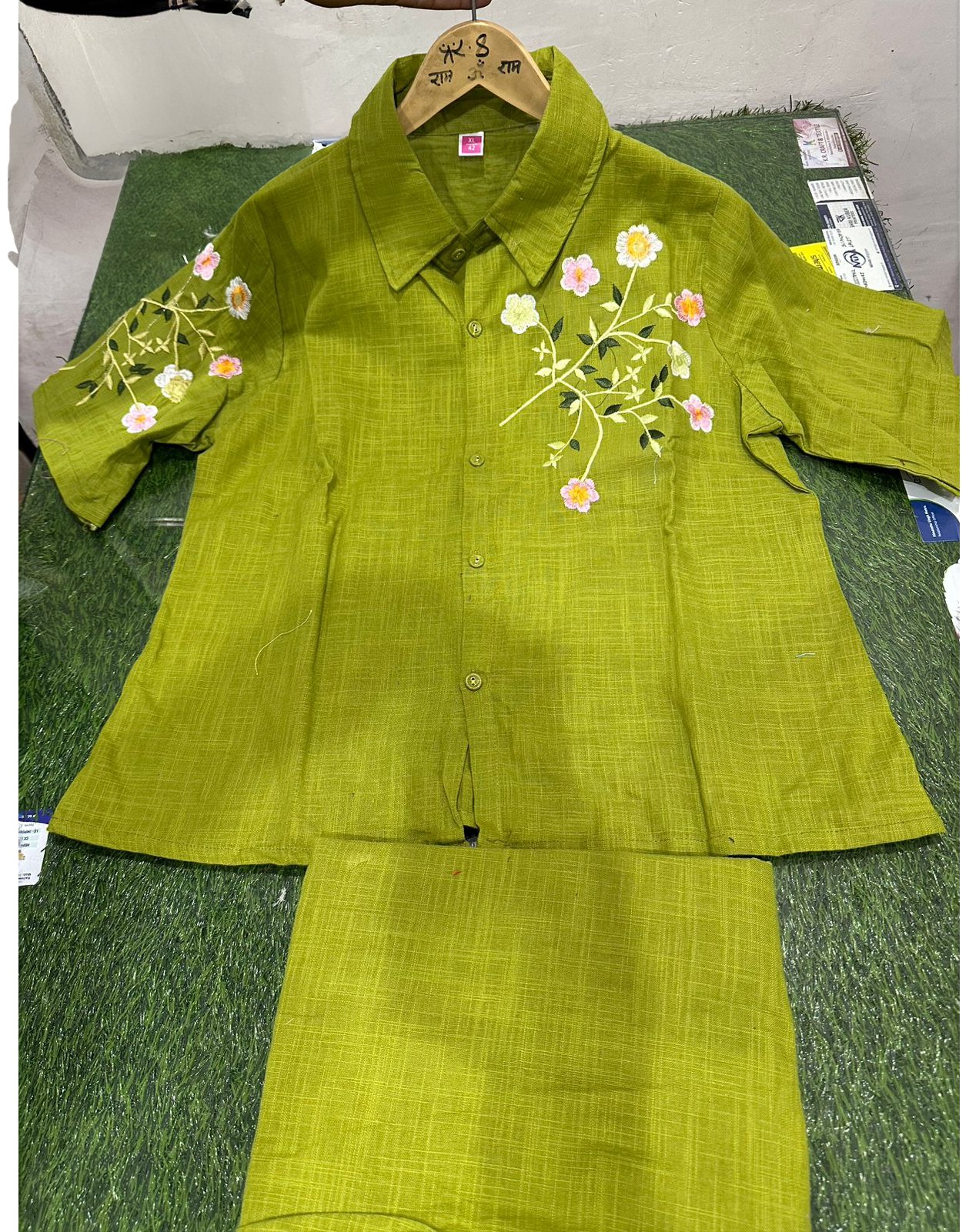 Co-ord Set with Floral Embroidered Shirt