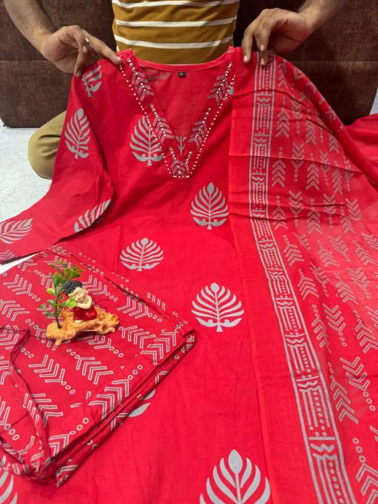 Elegant Cotton Printed Kurta Set with Dupatta
