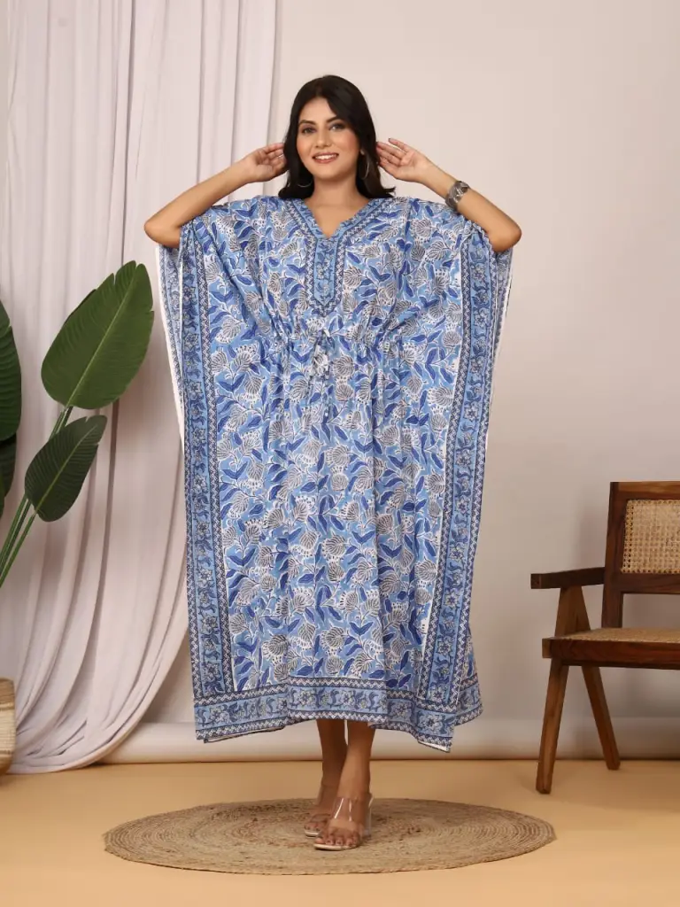Cotton mul kaftan in beautiful floral print.