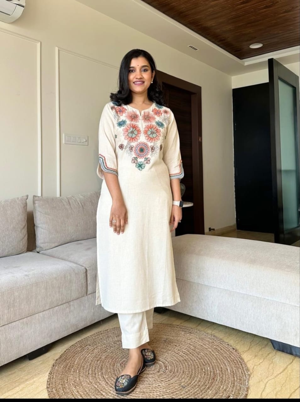  Blossom Charm Embroidered Cotton Kurta Set