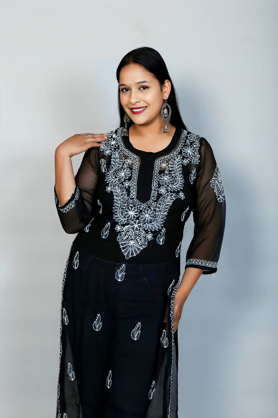 Gala Booty Chikankari Georgette kurti with Inner