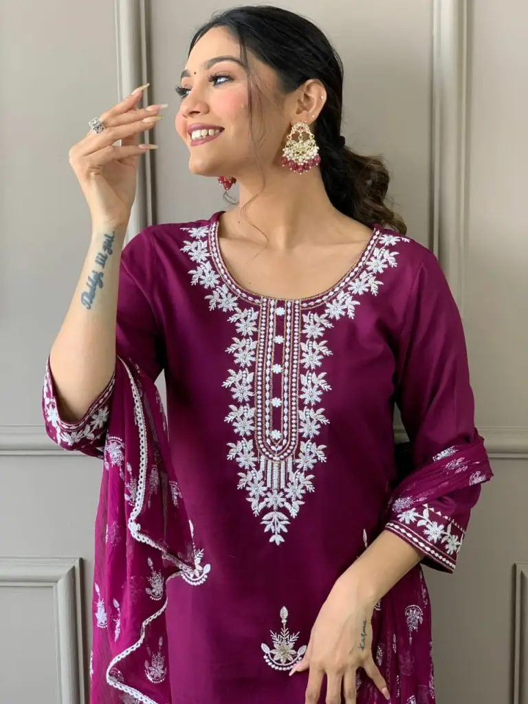  Elegant Embroidered Yoke Kurta Set with Dupatta
