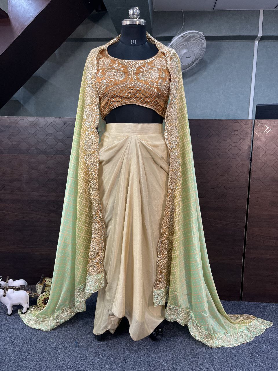 Ready-to-wear dhoti-style  choli, dhoti pants n shrug
