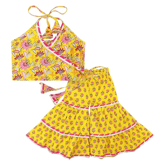 Elegant  Blossom Short Kurti with Sharara Set