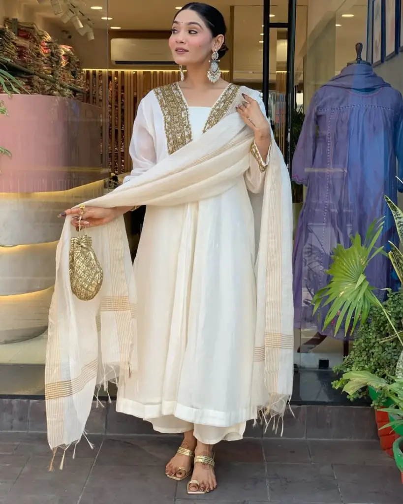 Elegant Chanderi Suit Set with Cotton Pant