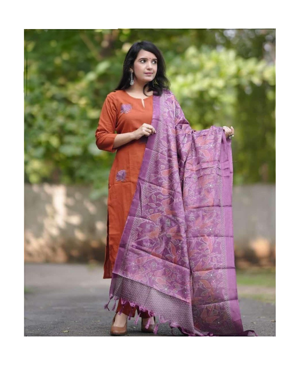 Beautiful Kurta Set with Purple Printed Dupatta