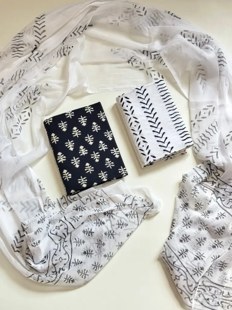 Black & White Handcrafted Cotton Suit Set