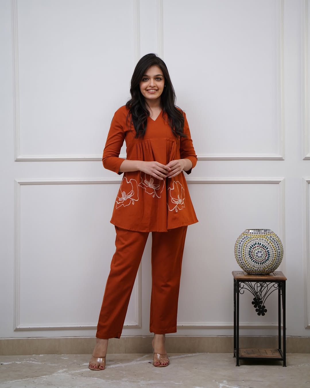  Embroidered Peplum Co-ord Set