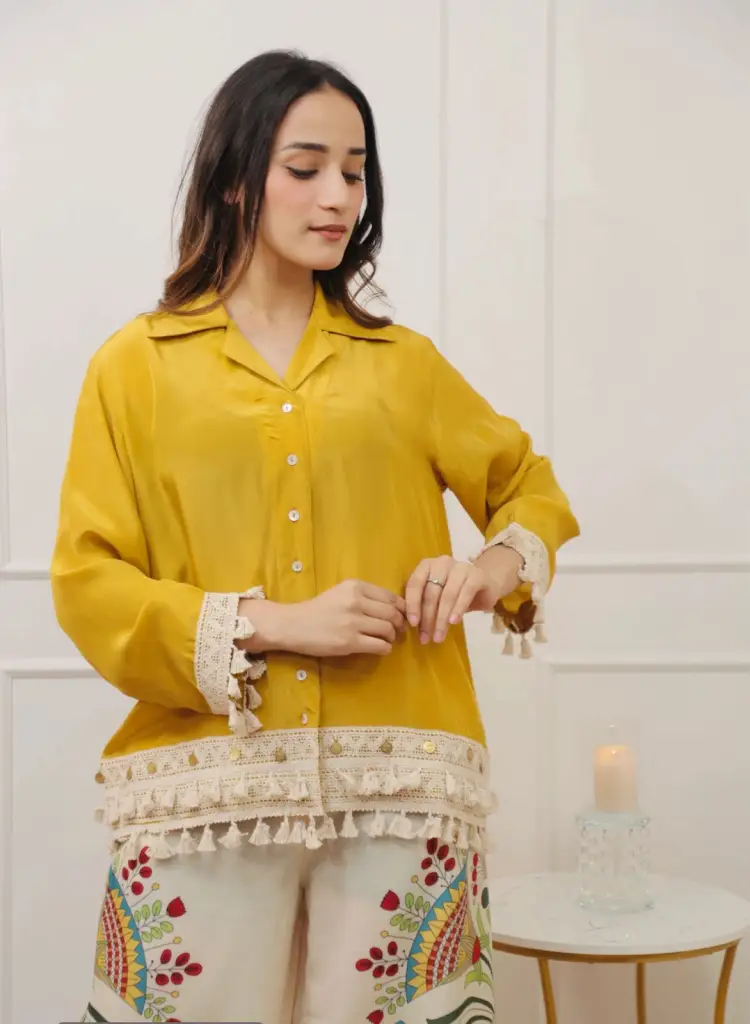 Tassel Shirt & Embroidered Pants Set 