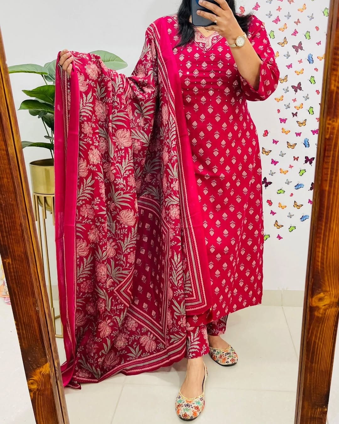 Floral  Suit with printed  Dupatta