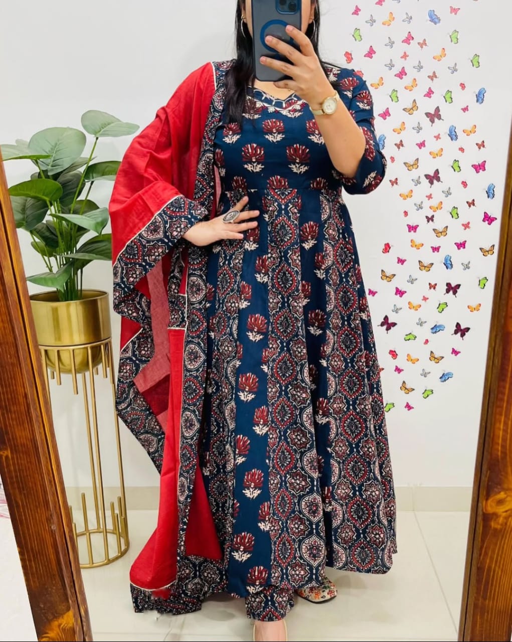  Beautiful ajrak print anarkali