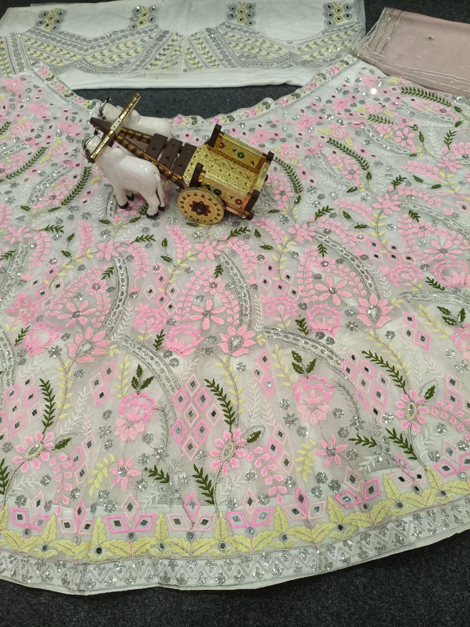 Faux Georgette Lehenga with Sequins Embroidery
