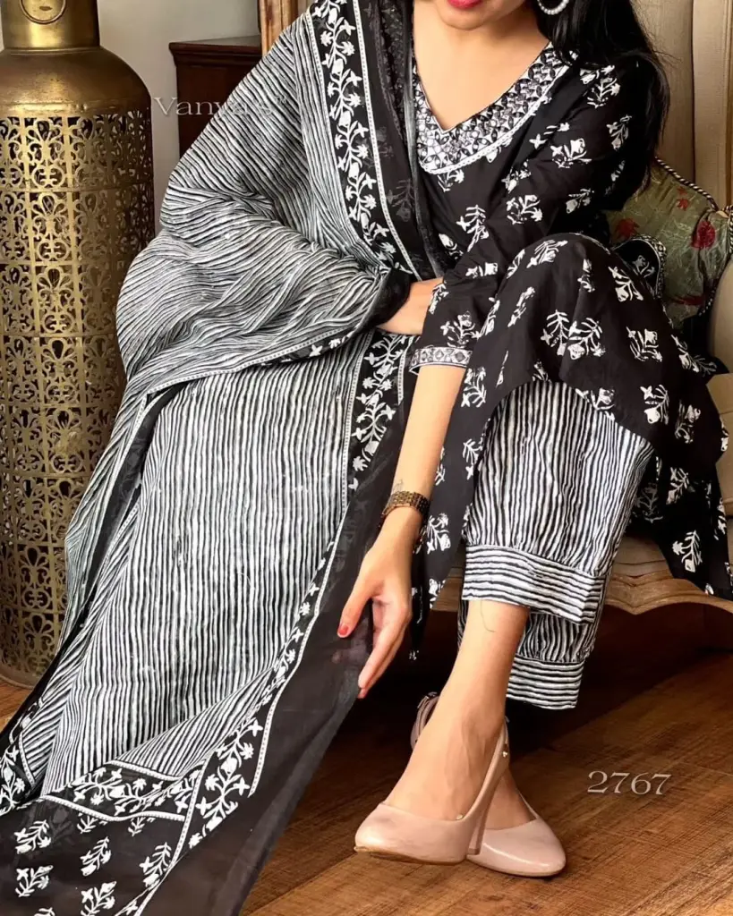 Noir Ajrakh Charm  Handcrafted Elegance Suit Set