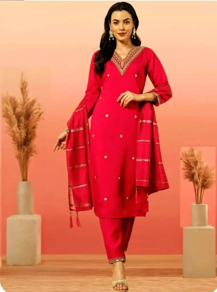 Beautiful Red Embroidery With Sequence coding Work