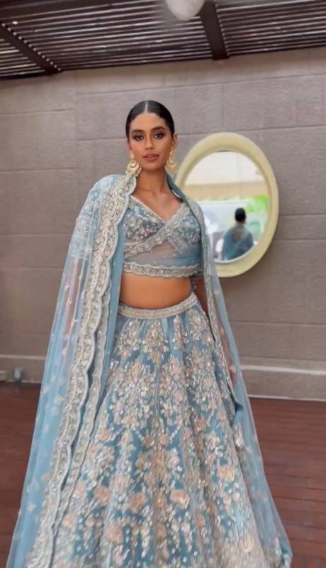 Faux Georgette SequinsEmbroidered Work Lehenga Choli Set