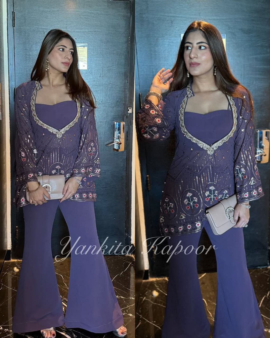 Faux georgette top blouse and   palazzo pant