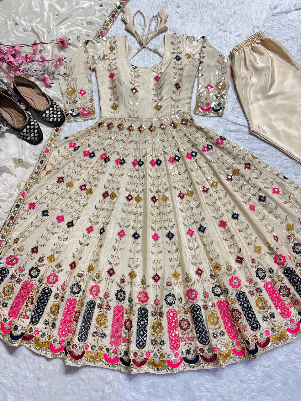 Alia cut Anarkali suit made from pure Chinon silk