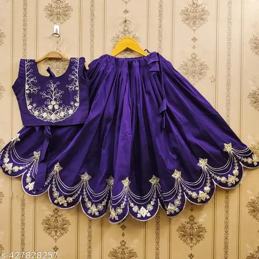 Kids Royal Purple Embroidered Lehenga Choli Set